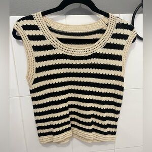 Commense Black and Cream Striped Knit Top